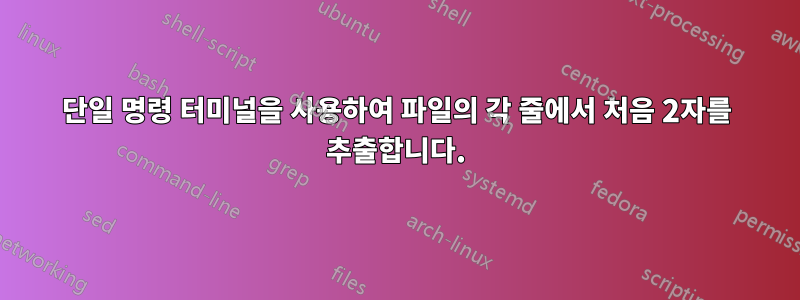 단일 명령 터미널을 사용하여 파일의 각 줄에서 처음 2자를 추출합니다.