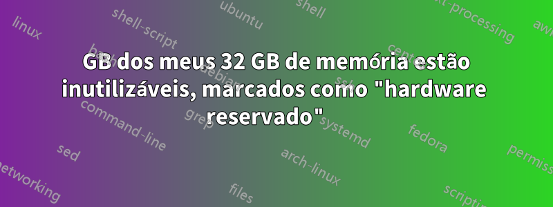 16 GB dos meus 32 GB de memória estão inutilizáveis, marcados como "hardware reservado" 