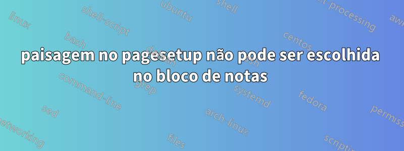 paisagem no pagesetup não pode ser escolhida no bloco de notas