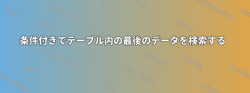 条件付きでテーブル内の最後のデータを検索する 