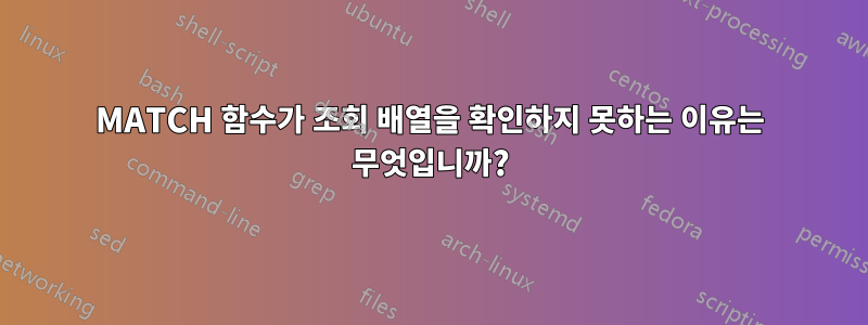 MATCH 함수가 조회 배열을 확인하지 못하는 이유는 무엇입니까?