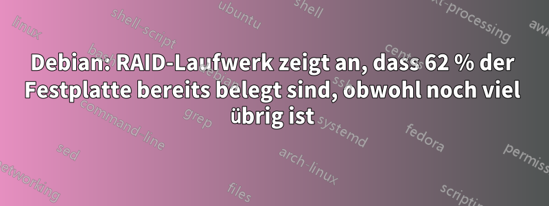 Debian: RAID-Laufwerk zeigt an, dass 62 % der Festplatte bereits belegt sind, obwohl noch viel übrig ist