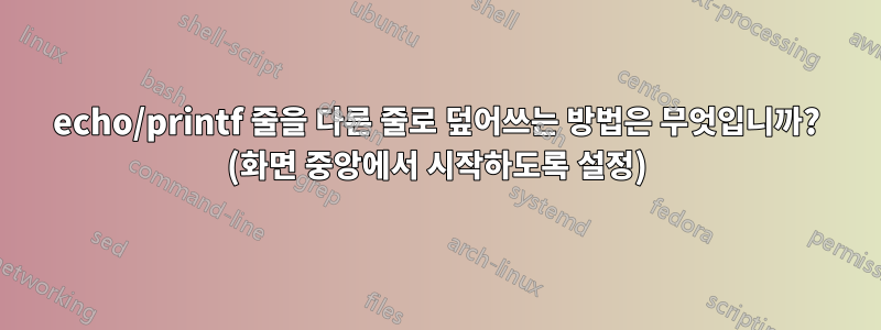 echo/printf 줄을 다른 줄로 덮어쓰는 방법은 무엇입니까? (화면 중앙에서 시작하도록 설정)