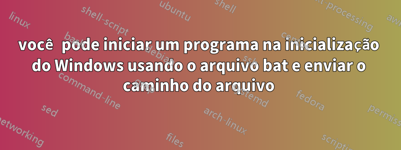 você pode iniciar um programa na inicialização do Windows usando o arquivo bat e enviar o caminho do arquivo