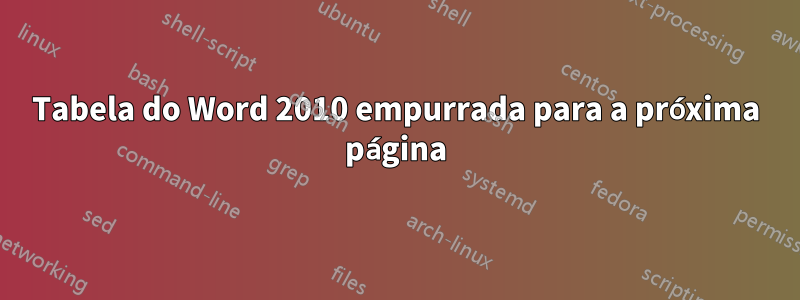 Tabela do Word 2010 empurrada para a próxima página