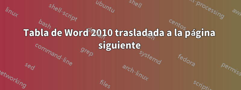 Tabla de Word 2010 trasladada a la página siguiente