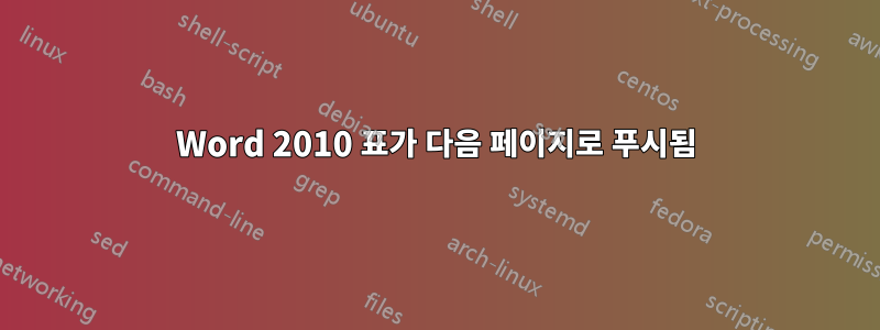 Word 2010 표가 다음 페이지로 푸시됨