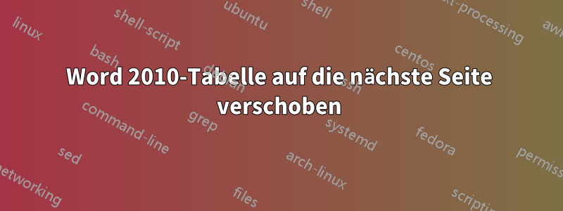 Word 2010-Tabelle auf die nächste Seite verschoben