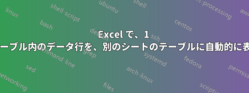Excel で、1 つのセルに特定のテキストがあるテーブル内のデータ行を、別のシートのテーブルに自動的に表示するにはどうすればよいですか?