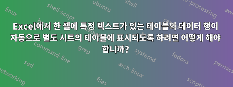 Excel에서 한 셀에 특정 텍스트가 있는 테이블의 데이터 행이 자동으로 별도 시트의 테이블에 표시되도록 하려면 어떻게 해야 합니까?