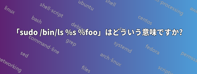 「sudo /bin/ls %s %foo」はどういう意味ですか?