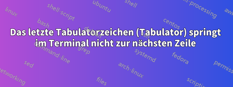 Das letzte Tabulatorzeichen (Tabulator) springt im Terminal nicht zur nächsten Zeile