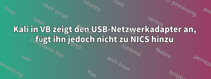 Kali in VB zeigt den USB-Netzwerkadapter an, fügt ihn jedoch nicht zu NICS hinzu