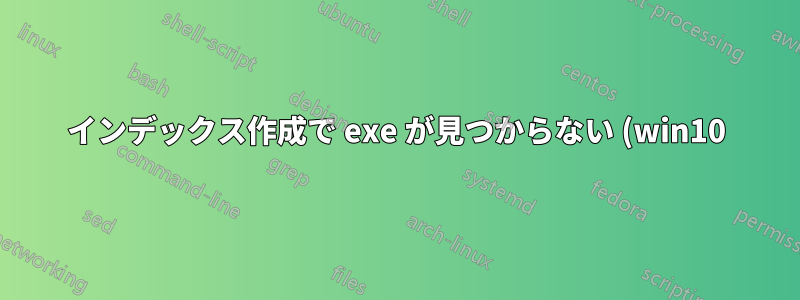 インデックス作成で exe が見つからない (win10)