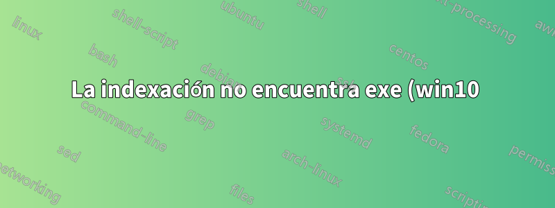 La indexación no encuentra exe (win10)