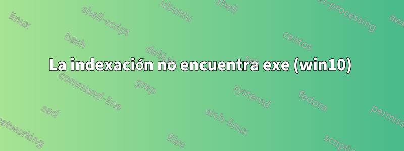La indexación no encuentra exe (win10)