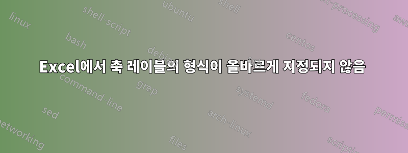 Excel에서 축 레이블의 형식이 올바르게 지정되지 않음