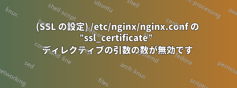 (SSL の設定) /etc/nginx/nginx.conf の "ssl_certificate" ディレクティブの引数の数が無効です