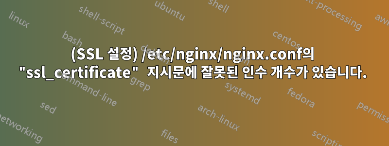 (SSL 설정) /etc/nginx/nginx.conf의 "ssl_certificate" 지시문에 잘못된 인수 개수가 있습니다.
