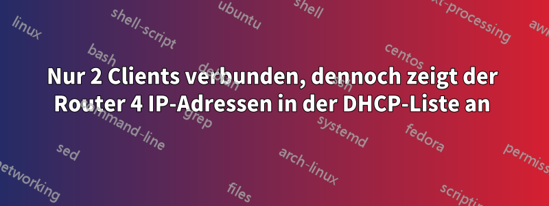 Nur 2 Clients verbunden, dennoch zeigt der Router 4 IP-Adressen in der DHCP-Liste an