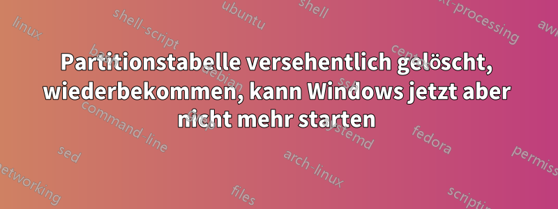 Partitionstabelle versehentlich gelöscht, wiederbekommen, kann Windows jetzt aber nicht mehr starten