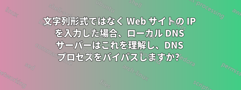 文字列形式ではなく Web サイトの IP を入力した場合、ローカル DNS サーバーはこれを理解し、DNS プロセスをバイパスしますか? 