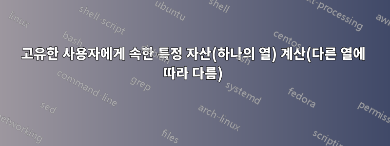 고유한 사용자에게 속한 특정 자산(하나의 열) 계산(다른 열에 따라 다름)