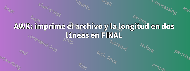 AWK: imprime el archivo y la longitud en dos líneas en FINAL
