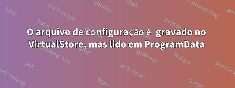 O arquivo de configuração é gravado no VirtualStore, mas lido em ProgramData