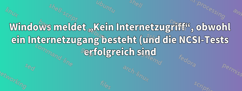 Windows meldet „Kein Internetzugriff“, obwohl ein Internetzugang besteht (und die NCSI-Tests erfolgreich sind).