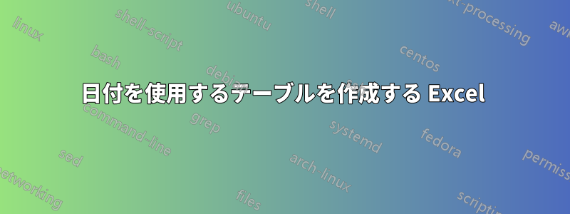 日付を使用するテーブルを作成する Excel