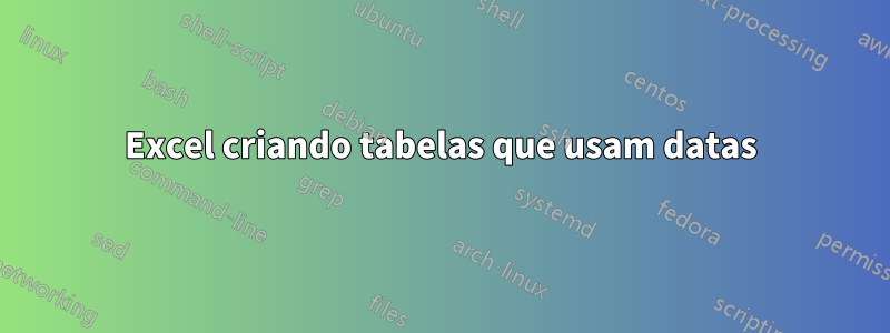 Excel criando tabelas que usam datas