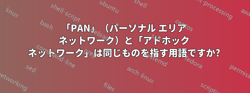 「PAN」（パーソナル エリア ネットワーク）と「アドホック ネットワーク」は同じものを指す用語ですか?