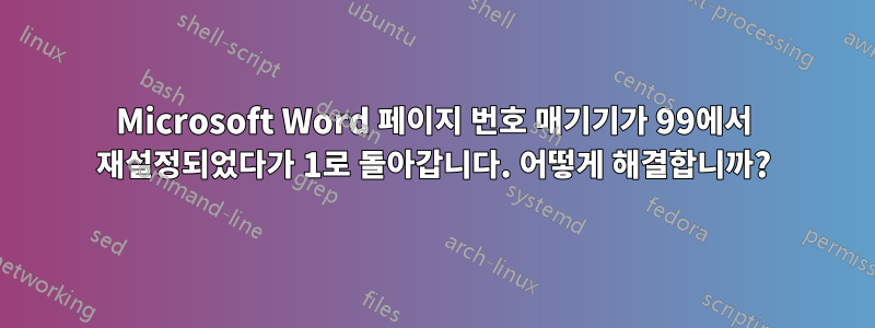 Microsoft Word 페이지 번호 매기기가 99에서 재설정되었다가 1로 돌아갑니다. 어떻게 해결합니까?