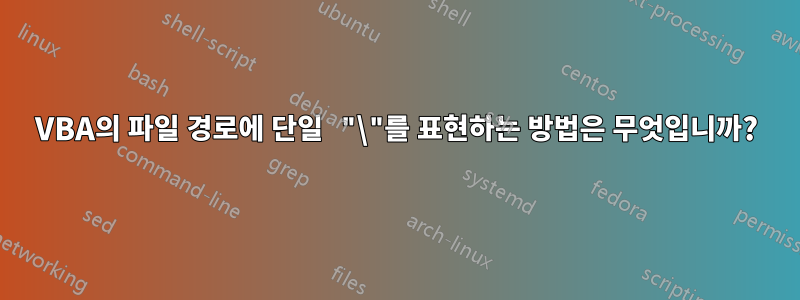 VBA의 파일 경로에 단일 "\"를 표현하는 방법은 무엇입니까?