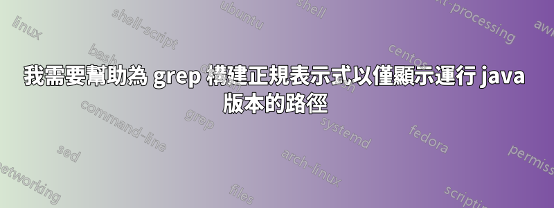 我需要幫助為 grep 構建正規表示式以僅顯示運行 java 版本的路徑