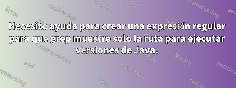 Necesito ayuda para crear una expresión regular para que grep muestre solo la ruta para ejecutar versiones de Java.