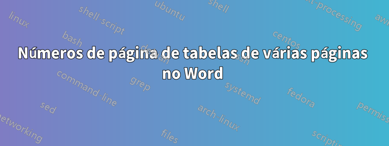 Números de página de tabelas de várias páginas no Word