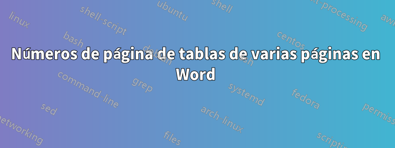 Números de página de tablas de varias páginas en Word