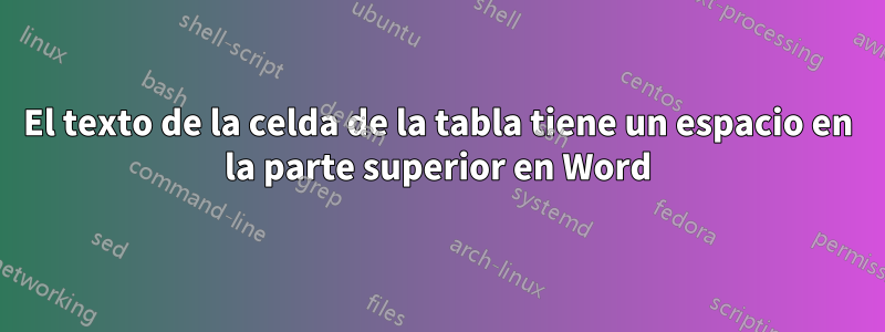 El texto de la celda de la tabla tiene un espacio en la parte superior en Word