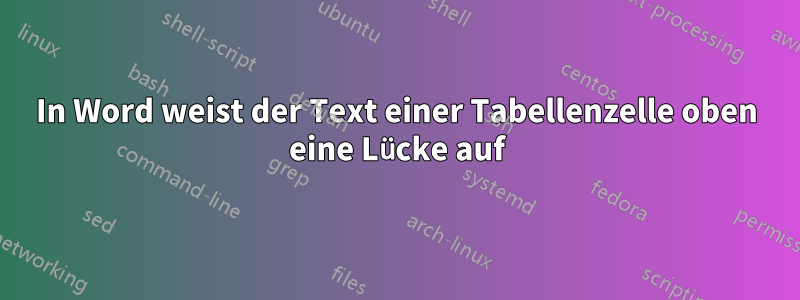 In Word weist der Text einer Tabellenzelle oben eine Lücke auf