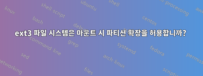 ext3 파일 시스템은 마운트 시 파티션 확장을 허용합니까?