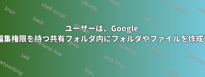 ユーザーは、Google ドライブの編集権限を持つ共有フォルダ内にフォルダやファイルを作成できますか?