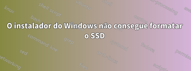 O instalador do Windows não consegue formatar o SSD