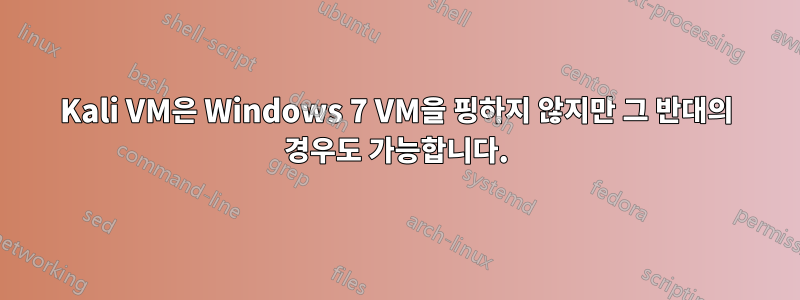 Kali VM은 Windows 7 VM을 핑하지 않지만 그 반대의 경우도 가능합니다.