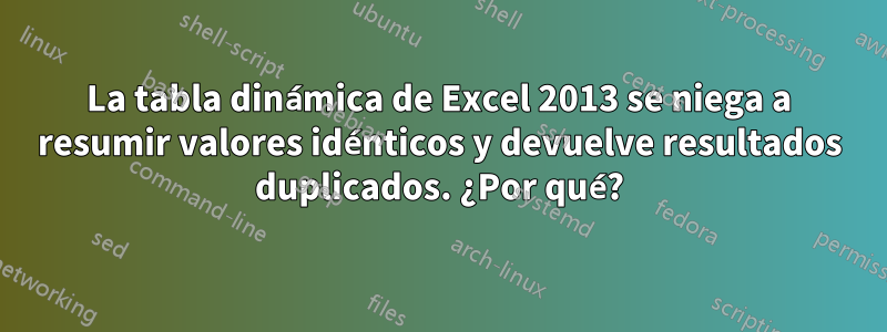 La tabla dinámica de Excel 2013 se niega a resumir valores idénticos y devuelve resultados duplicados. ¿Por qué?