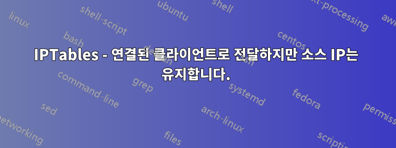 IPTables - 연결된 클라이언트로 전달하지만 소스 IP는 유지합니다.