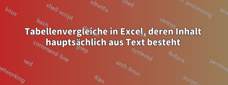 Tabellenvergleiche in Excel, deren Inhalt hauptsächlich aus Text besteht