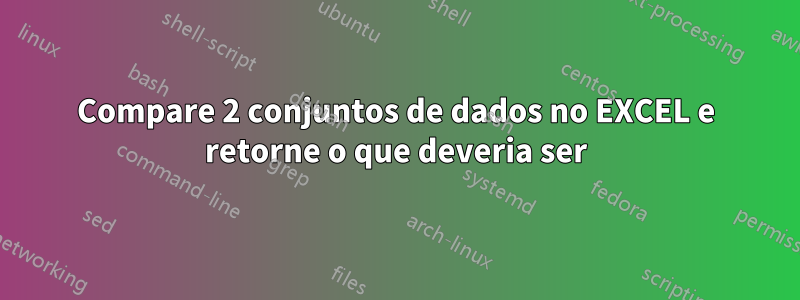 Compare 2 conjuntos de dados no EXCEL e retorne o que deveria ser