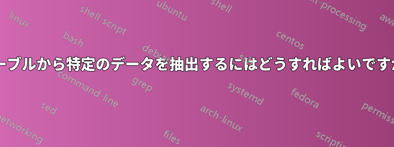 テーブルから特定のデータを抽出するにはどうすればよいですか?